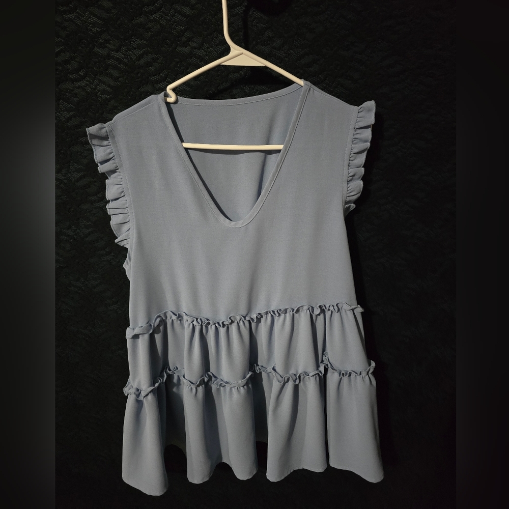 Shein Blue Ruffled Top